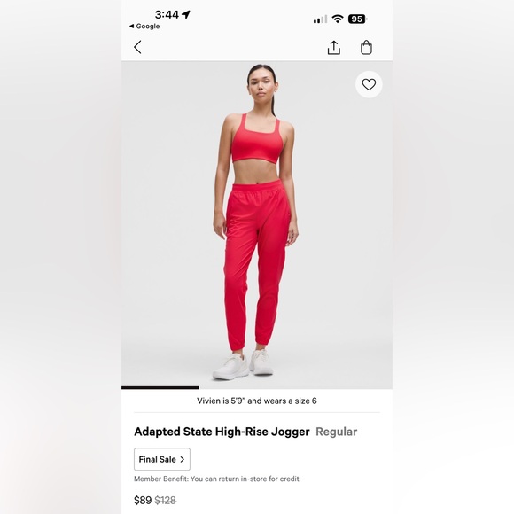 lululemon athletica Pants - NWT woman’s size 8 Lululemon Athletica Adapted State Jogger in Red Glow